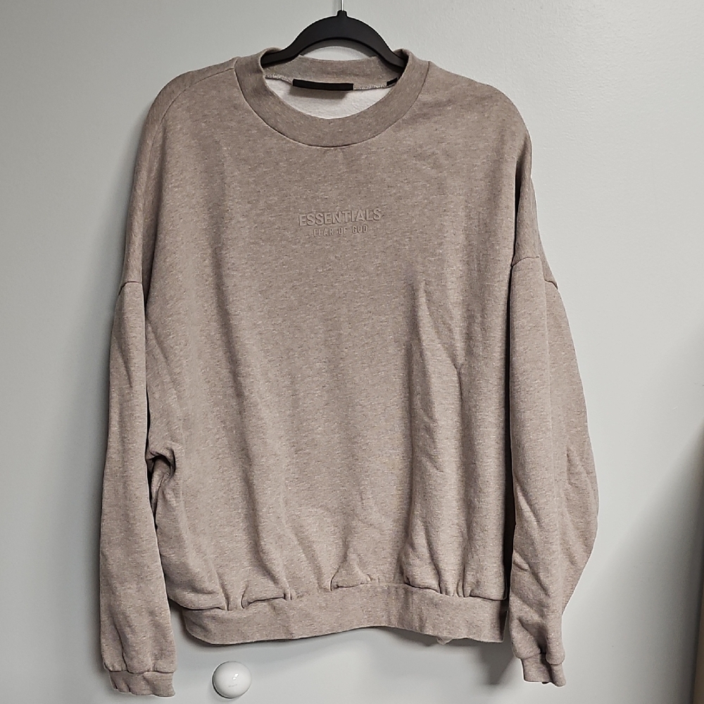 Essentials Fear Of God Relaxed Crewneck Sweatshirt w/Pockets Sz Large OATMEAL #1